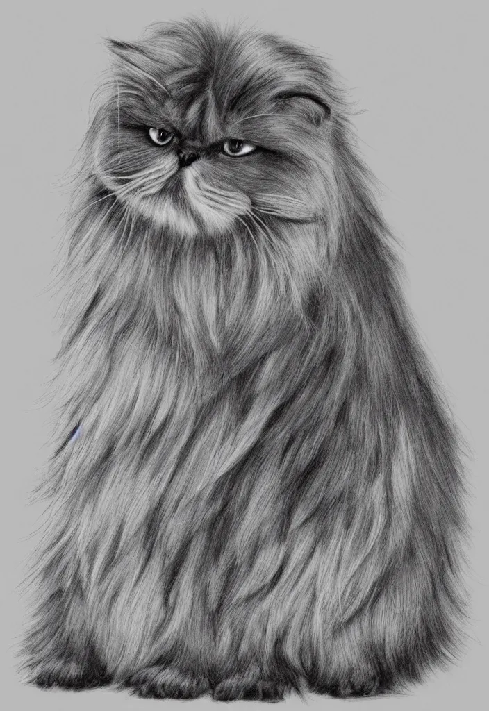 Image similar to longhair floof fluffy coiffed groom elegant gorgeously champion cute pretty scottish fold, radiant line art pen and ink and paint, grisaille dark monochrome with neon color airbrush spraypaint accents