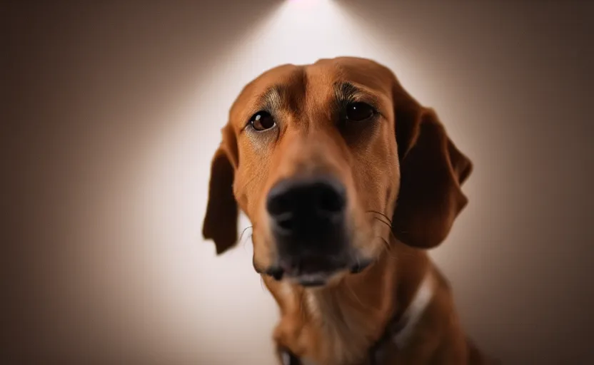 Prompt: studio photography portrait of a dog, movie still, beautiful lighting, 8 k