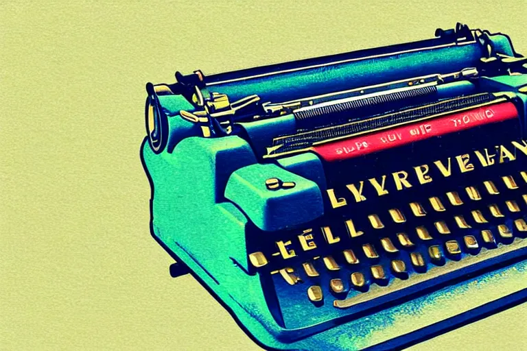 Image similar to typewriters!, in the style of john avon and derek riggs and eva widermann, trending on artstation, halfrear lighting closeup view anaglyph filter, bokeh, anime, colored pencil art, belle epoque