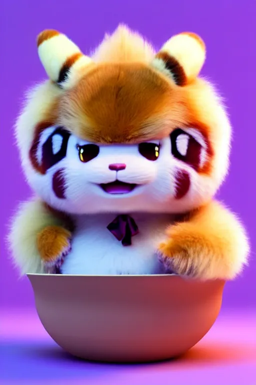 Image similar to high quality 3 d render hyperrealist very cute pastel fluffy! grumpy dragon red panda hybrid eating giant ice cream full body, vray smooth, in the style of detective pikachu, hannah yata charlie immer, dramatic pink light, low angle, uhd 8 k, sharp focus