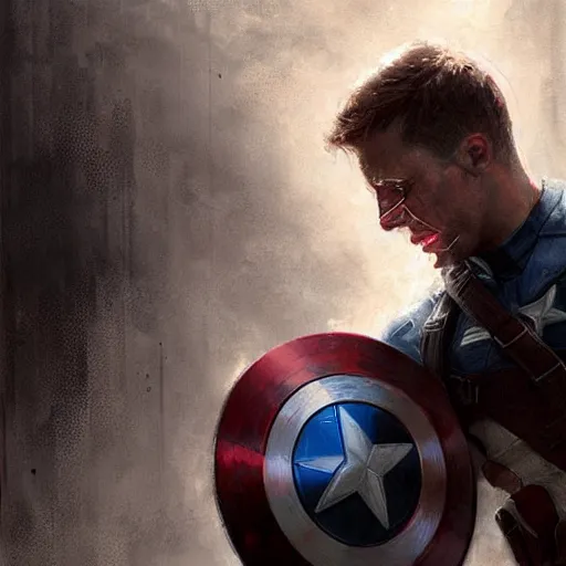 Prompt: captain america crying art, tears and sadness, by greg rutkowski