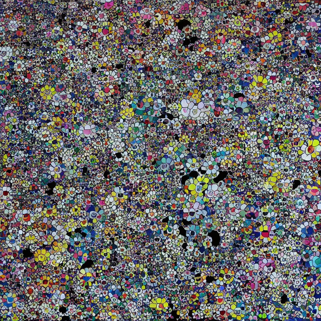 Image similar to camouflage made of love, style of takashi murakami, abstract, rei kawakubo artwork, cryptic, stipple, lines, splotch, color tearing, pitch bending, lines, blotches, color splotches, dark, ominous, abstract, minimal, points, technical, painting