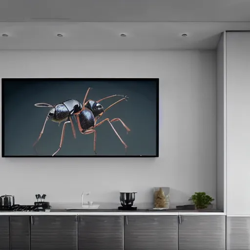 Image similar to an ant's perspective looking out at a kitchen, realistic 4k