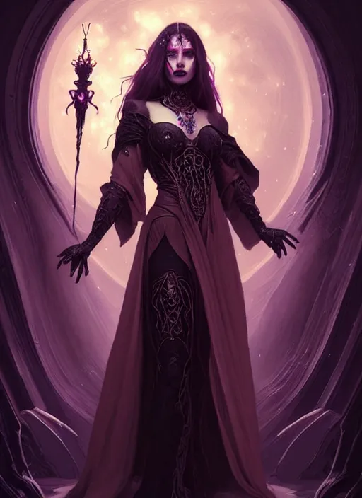 Image similar to a beautiful cinematic female Necromancer Sorceress, galatic shamen with Quantum energy fantasy, fantasy magic, undercut hairstyle, dark light night, intricate, elegant, sharp focus, illustration, highly detailed, digital painting, concept art, matte, art by WLOP and Artgerm and Greg Rutkowski and Alphonse Mucha, masterpiece