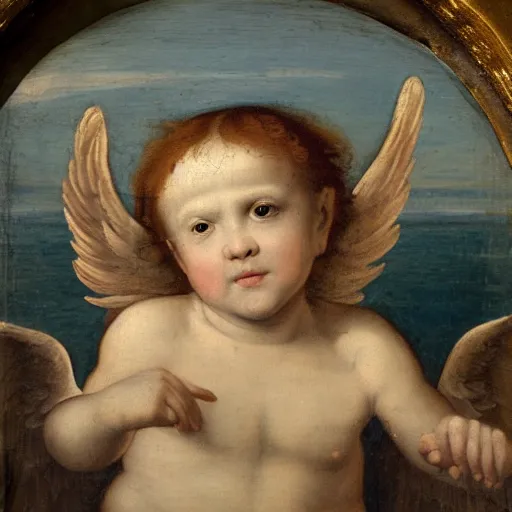 Image similar to Renaissance painting portrait of a cherub