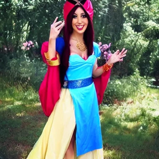 Prompt: beautiful woman cosplaying as jasmine from Disney's Aladdin