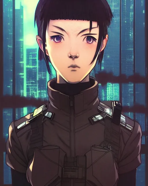 Image similar to soldier in riot gear | very very anime!!!, fine - face, audrey plaza, realistic shaded perfect face, fine details. anime. realistic shaded lighting poster by ilya kuvshinov katsuhiro otomo ghost - in - the - shell, magali villeneuve, artgerm, jeremy lipkin and michael garmash and rob rey