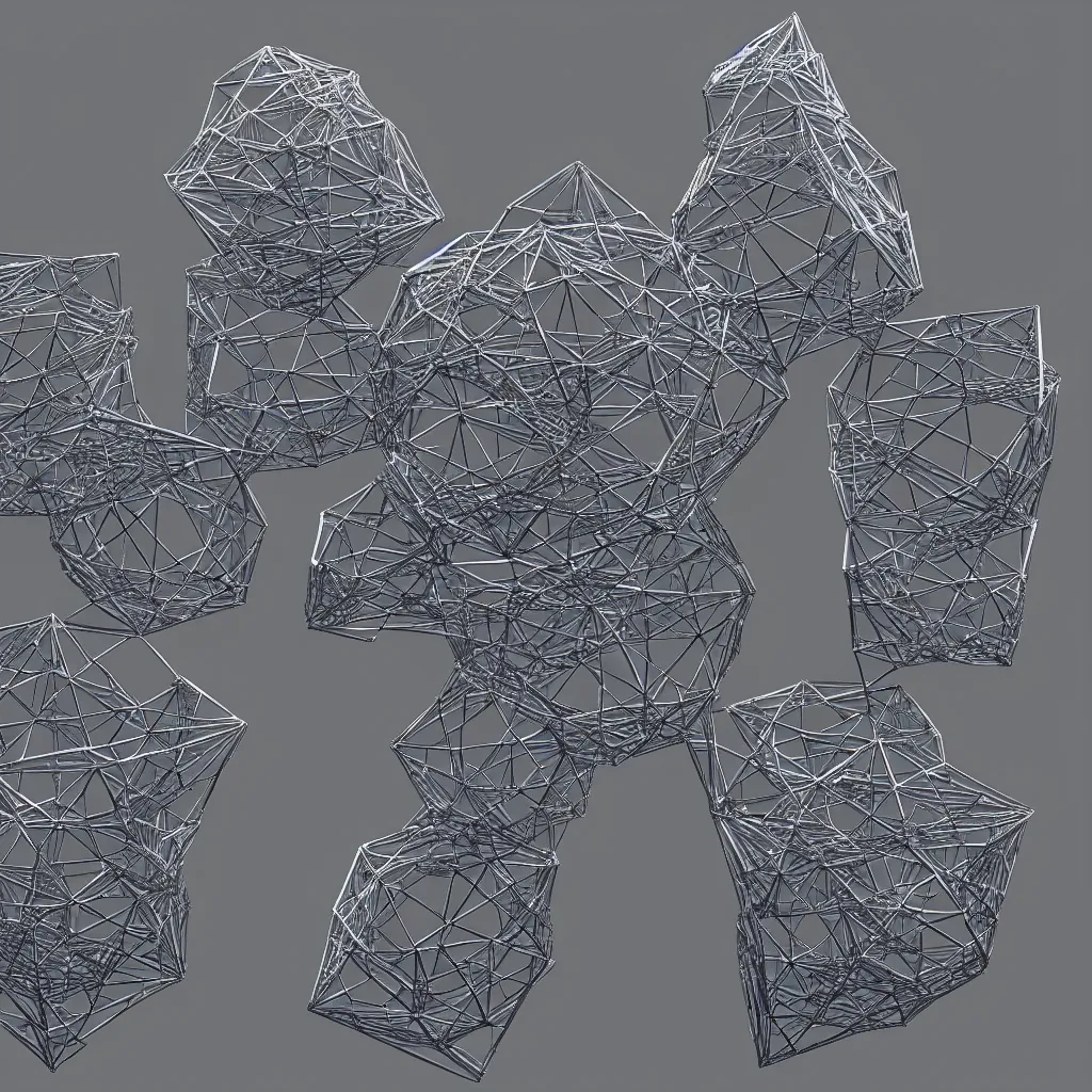 Prompt: 3 d render of a wireframe of melted platonic solids, sculpture, chrometype, liquid metal, neotribal, raytraced, volumetric lightning, 8 k, by zhelong xu, tooth wu, wlop, ouchh and and innate studio