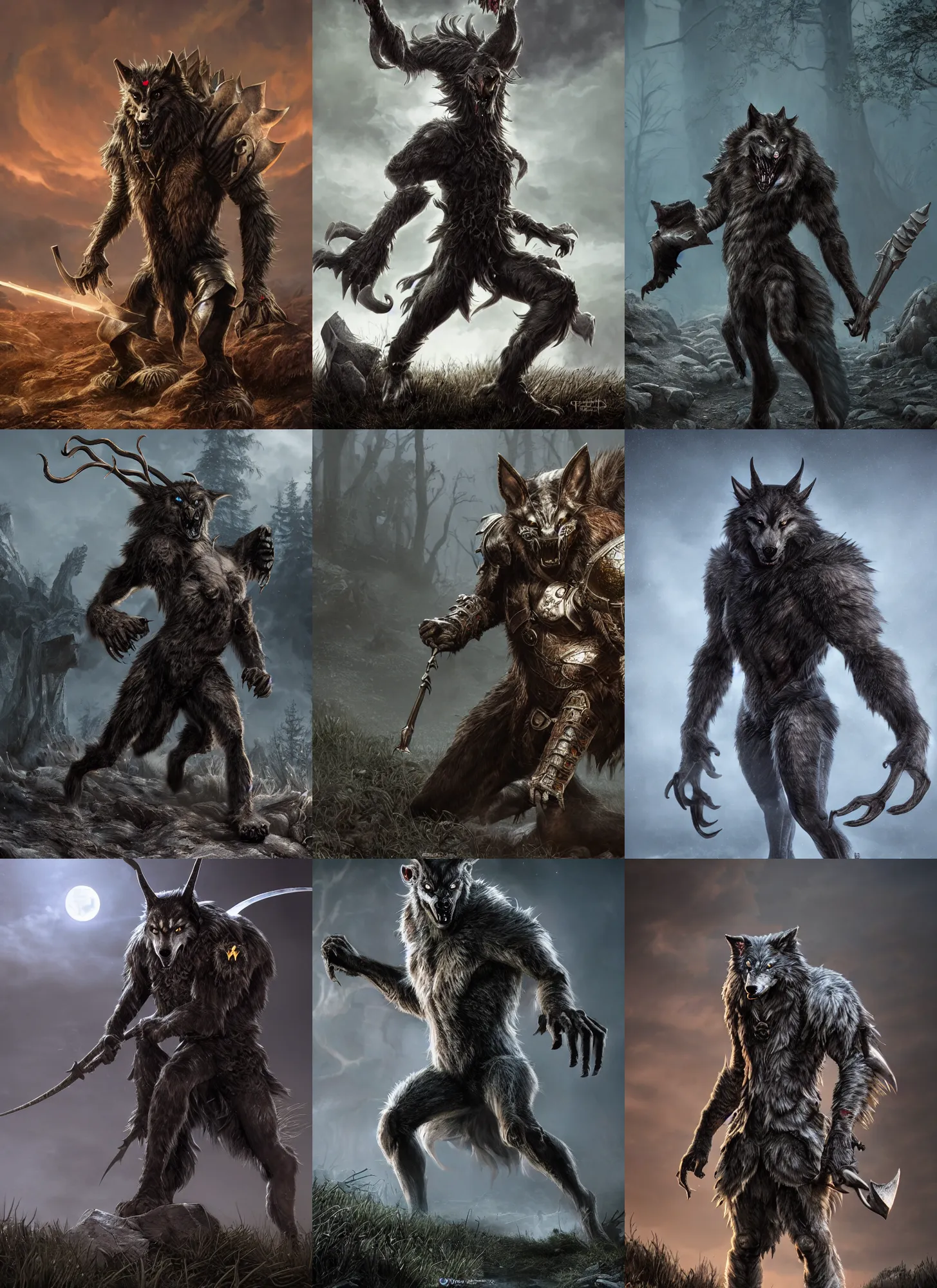 Prompt: Werewolf mythical creature in armour . Full body, dark fantasy, detailed and realistic, 4k, top art-station, inspired Bethesda and blizzard games, octane render