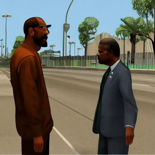 Image similar to cj from gta san andreas talking to the president of argentina alberto fernandez