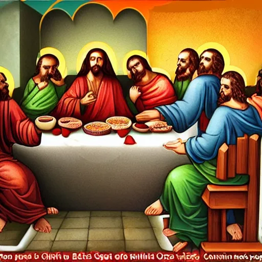 Image similar to jesus christ the last supper pizza party