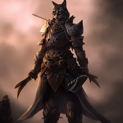 Prompt: cat paladin epic digital art, shrouded in darkness 4 k