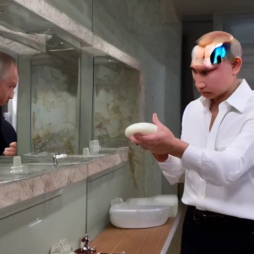 Image similar to vladimir putin inspecting the quality of soap