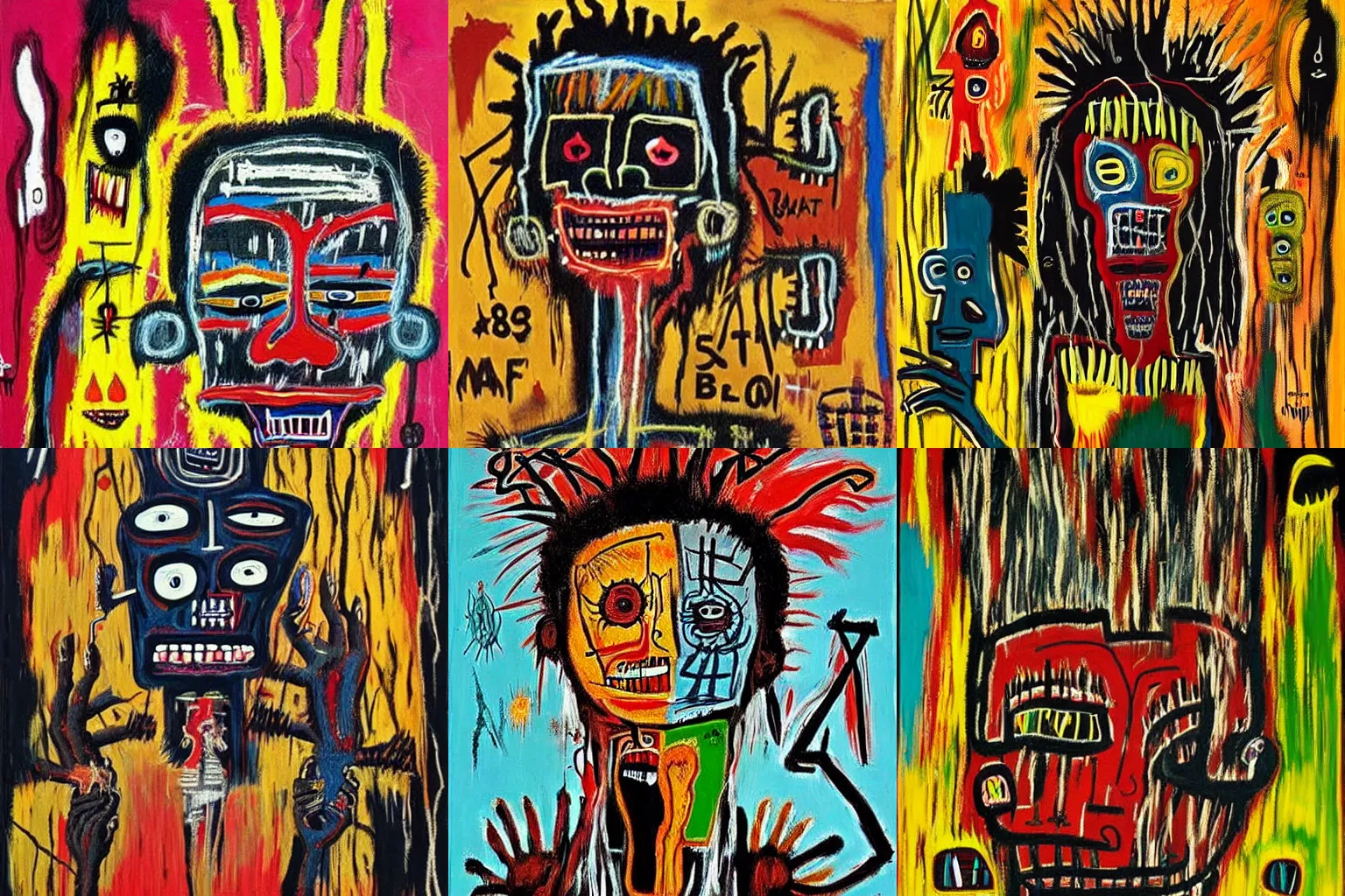 Prompt: extremely highly detailed scary African voodoo paintings by Jean-Michel Basquiat