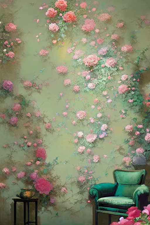 Prompt: Chinoiserie floral wall by Craig Mullins, pixar