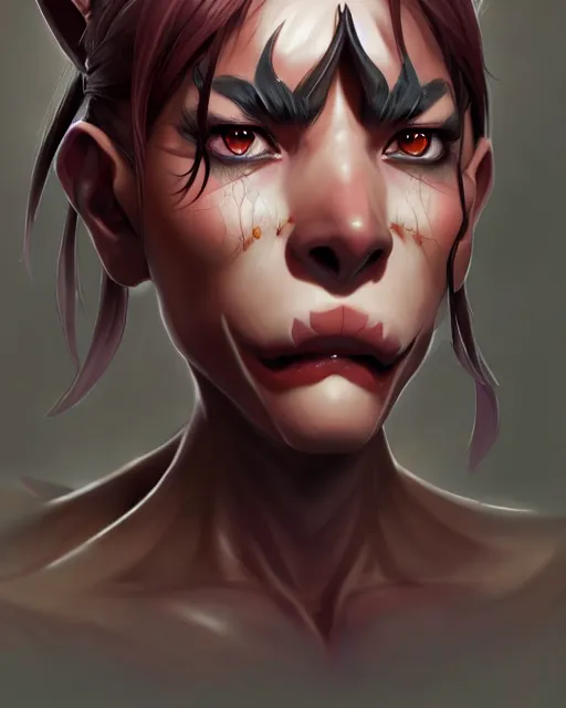 Image similar to character concept art of a beautiful anime orc woman | | cute - fine - face, pretty face, realistic shaded perfect face, fine details by stanley artgerm lau, wlop, rossdraws, james jean, andrei riabovitchev, marc simonetti, and sakimichan, tranding on artstation