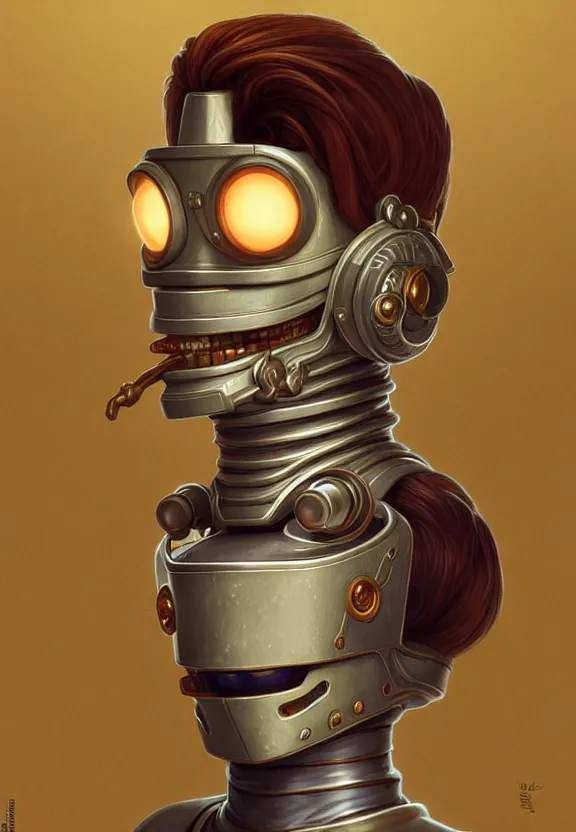 Prompt: portrait of bender from futurama, looking at camera, d & d, intricate, elegant, stylish, regal, fantasy, extremely detailed, digital painting, artstation, concept art, smooth, sharp focus, illustration, ambient lighting, art by artgerm and greg rutkowski and alphonse mucha and simon stalenhag