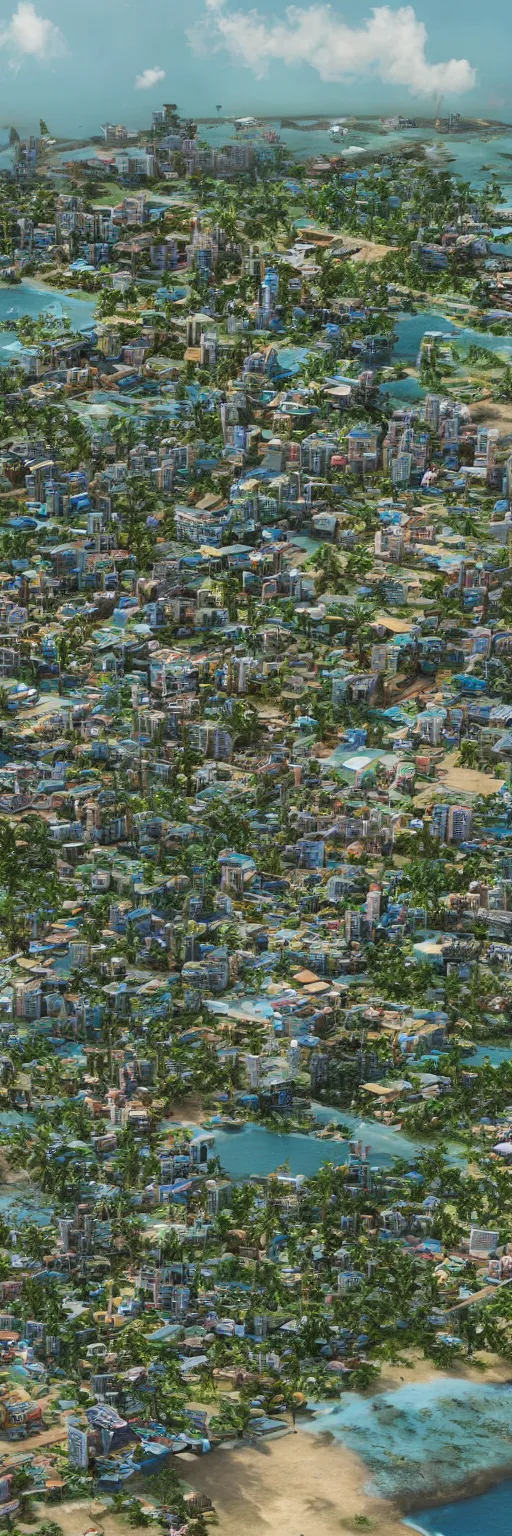 Image similar to A photo of a Solarpunk West Indian, Caribbean City, photorealistic, 4K