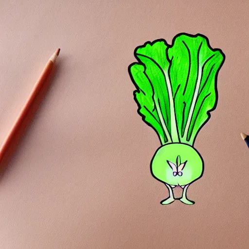 Image similar to a rabbit drawing a picture of a lettuce leaf