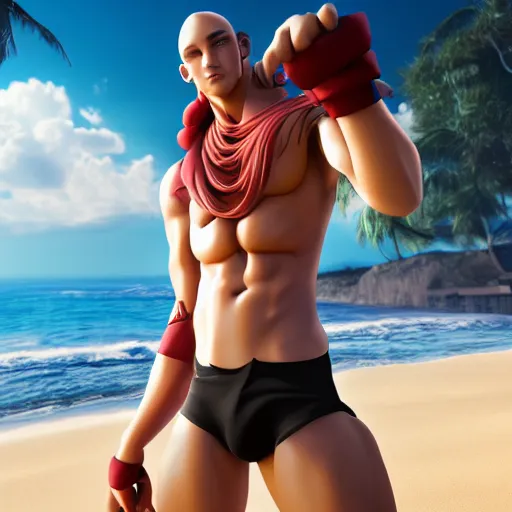 Image similar to HOT Anime man on the beach, cinematic lightning, medium shot, mid-shot, highly detailed, trending on artstation, Unreal Engine 4k,