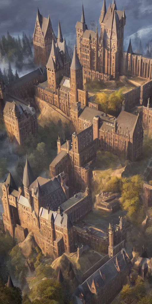 Prompt: mysterious painting of Hogwarts, immaculate scale, hyper-realistic, Unreal Engine, Octane Render, digital art, trending on Artstation, 16k, detailed, atmospheric, immaculate