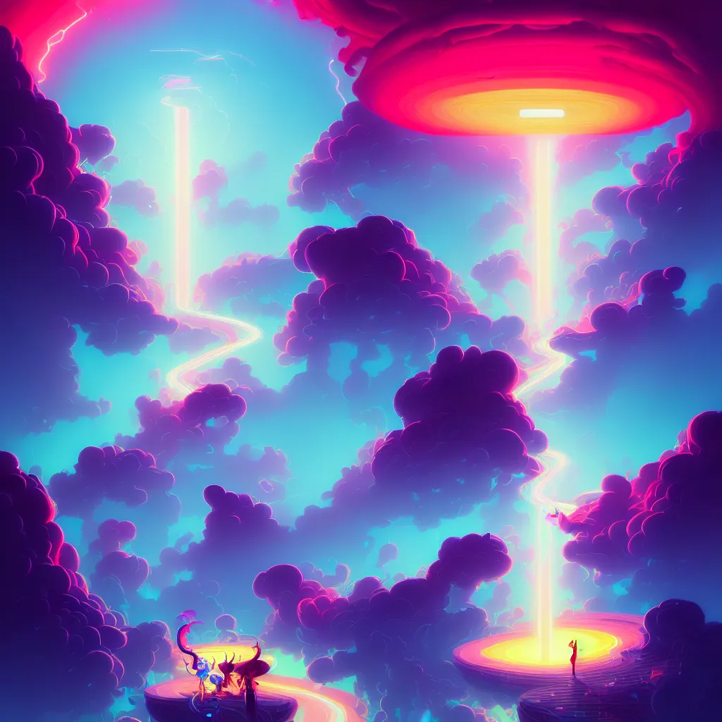 Prompt: a micro-service deployed to a data-center, road, connector, firewall, cloud, security, thunderstorm, light-beam, trending on Artstation, painting by Jules Julien, Leslie David and Lisa Frank and Peter Mohrbacher and Alena Aenami and Dave LaChapelle muted colors with minimalism