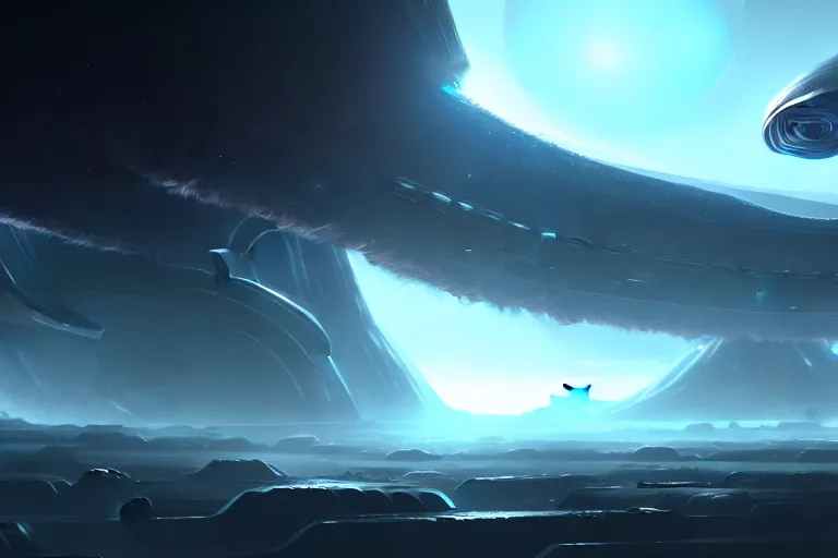 Image similar to cinematic surface of an alien planet, concept art trending on artstation,