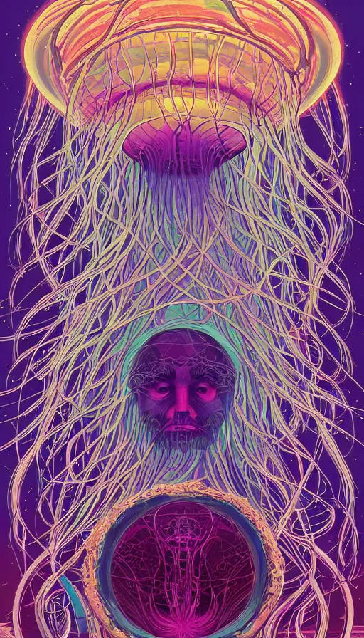 Image similar to The luminous oracle of the floral jellyfish, italian futurism, Dan Mumford, da vinci, Josan Gonzalez