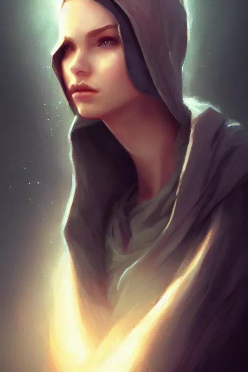 Image similar to « a portrait of a woman with a hood on, a digital painting by charlie bowater, featured on cgsociety, fantasy art, behance hd, wiccan, artstation hd »