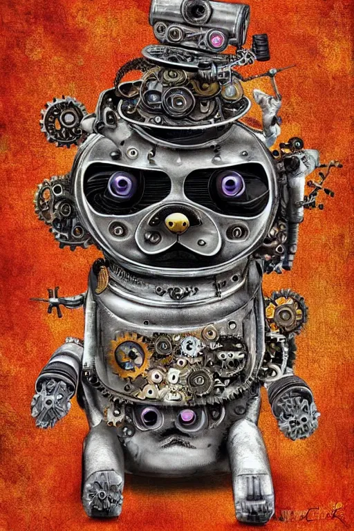 Prompt: robot pug, made of cogs, fairytale, magic realism, steampunk, mysterious, vivid colors, by amanda clarke, hr giger