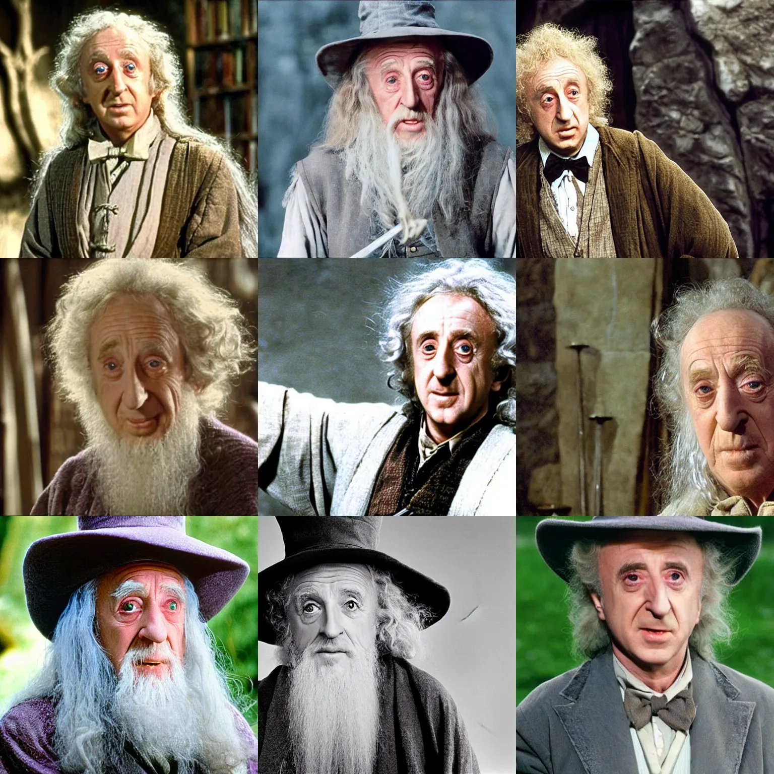 Prompt: elderly gene wilder playing gandalf, still from lord of the rings ( 2 0 0 3 )