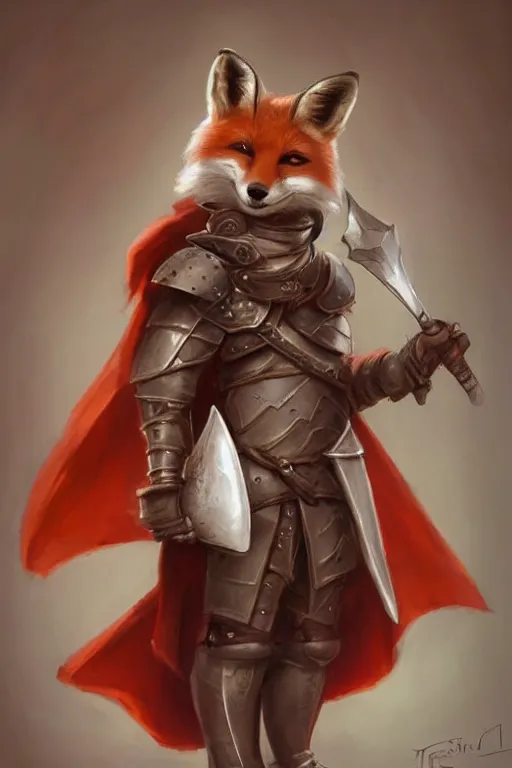 Image similar to cute little anthropomorphic foxy knight wearing a cape and a crown, tiny, small, miniature fox, baby animal, short, pale blue armor, cute and adorable, pretty, beautiful, DnD character art portrait, matte fantasy painting, DeviantArt Artstation, by Jason Felix by Steve Argyle by Tyler Jacobson by Peter Mohrbacher, cinematic lighting