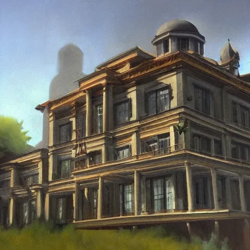 Image similar to Mansion building from Counter Strike game, oil painting by Michelangelo