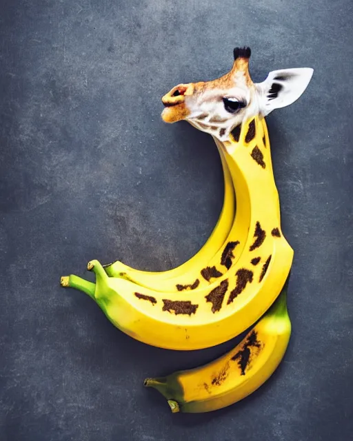 Prompt: a ((giraffe))-banana being peeled