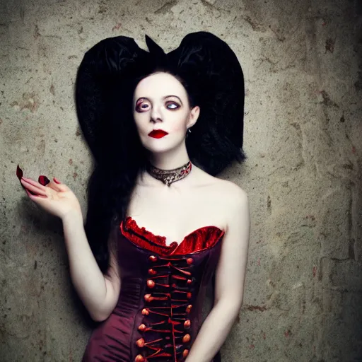 Image similar to A beautiful portrait of a lady vampire, steampunk, photography, 35mm, soft light, cinematic, klimt