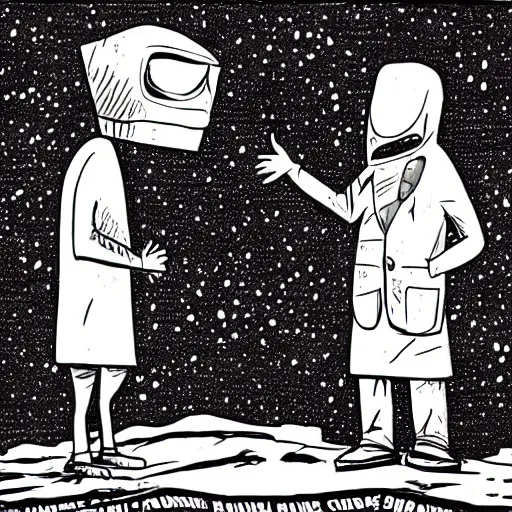 Prompt: political cartoon of two politicians arguing on the surface of Mars