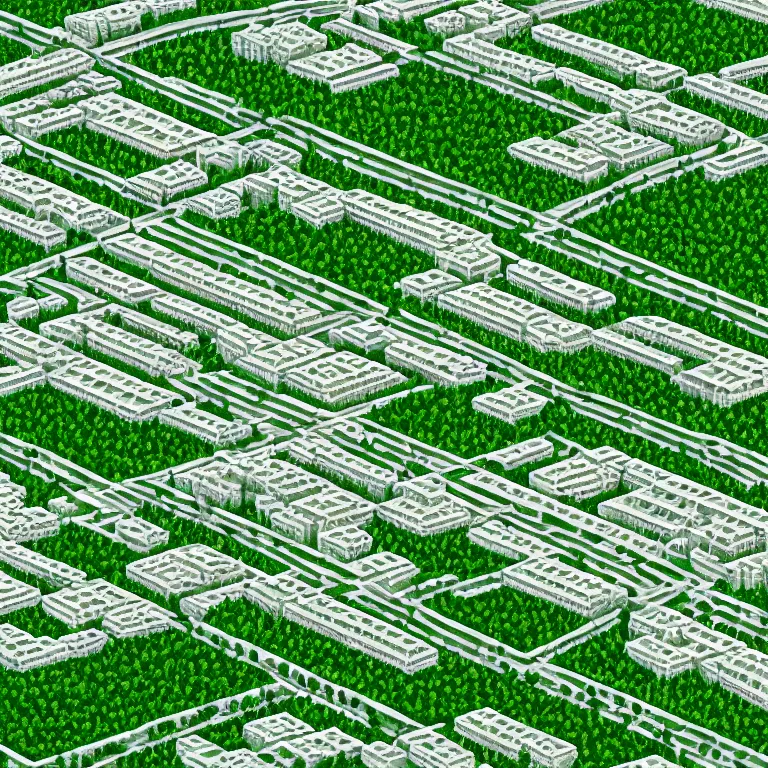 Prompt: Photo of one-point perspective to the center, ground level view of soviet town, infinitely long soviet panel buildings. A perfect green lawn. High detail, details, 105mm, symmetric, symmetrical, synched, surreal, cinematic