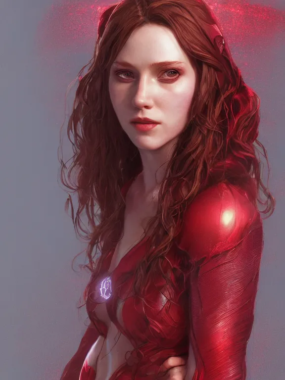 Image similar to wanda, scarlet witch, au naturel, hyper detailed, digital art, trending in artstation, cinematic lighting, studio quality, smooth render, unreal engine 5 rendered, octane rendered, art style by klimt and nixeu and ian sprigger and wlop and krenz cushart