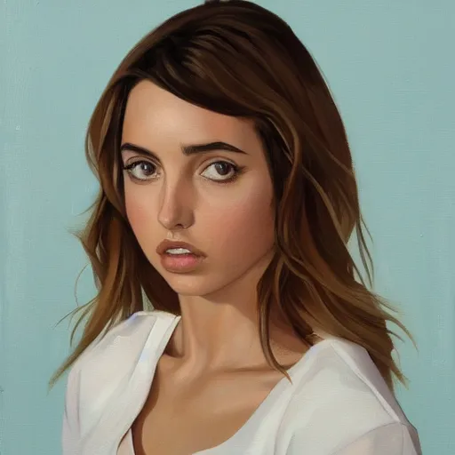 Image similar to a gallery painting portrait of Ana de armas painted by Phil noto