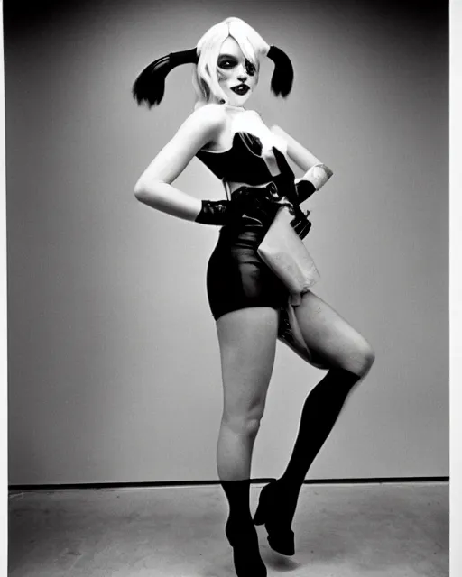 Image similar to Harley Quinn photographed by helmut newton, 1977, studio photography, award winning, cdx,