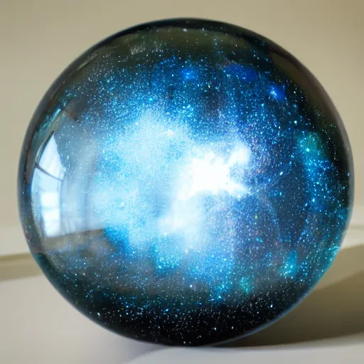 Image similar to glasball on a table with the galaxy inside