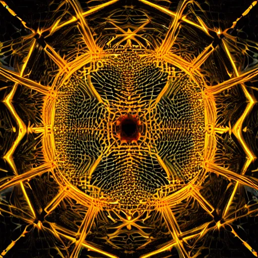 Image similar to a cibernetic artwork of a futuristic sound design superstar, centered image, with frames made of detailed fractals