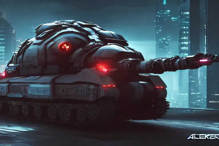 Image similar to cyberpunk alien concept inspired tank, futuristic look, highly detailed body, very powerful, photorealistic camera shot, bright studio setting, studio lighting, crisp quality and light reflections, unreal engine 5 quality render