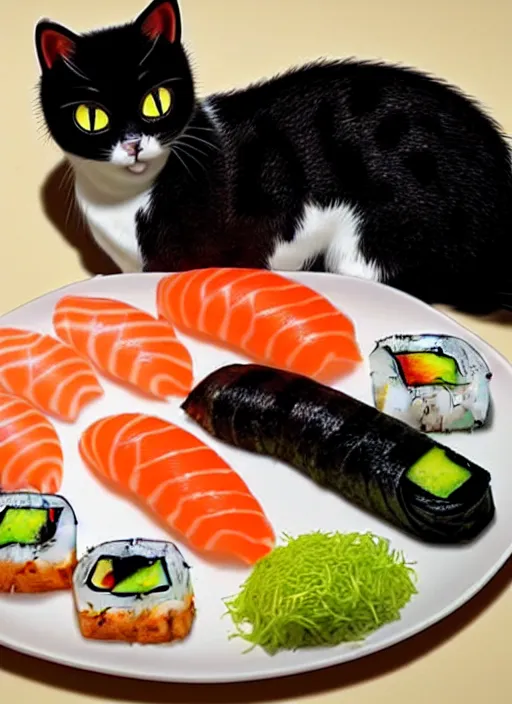 Image similar to clear photorealistic picture of adorable cats made out of sushi