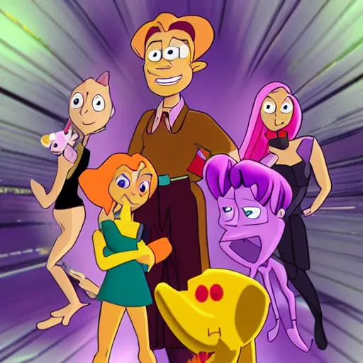 Image similar to courage the cowardly dog meets totally spies, crossover, cartoon, still from cartoon network