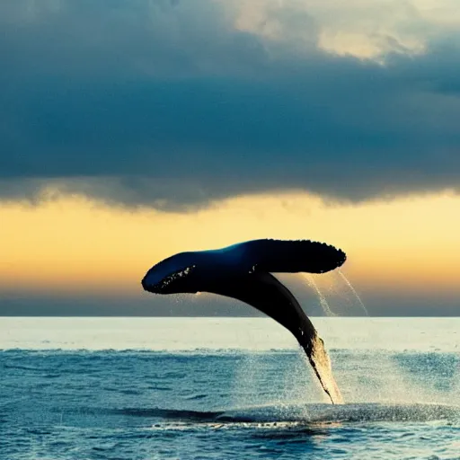 Image similar to a whale flying in the clouds at twilight