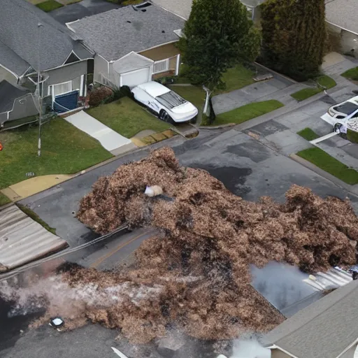 Prompt: neighborhood being exploded