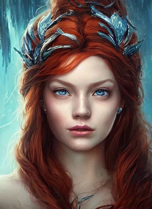 Image similar to princess ariel, hyper realistic face, beautiful eyes, fantasy art, in the style of greg rutkowski, intricate, hyper detailed, smooth