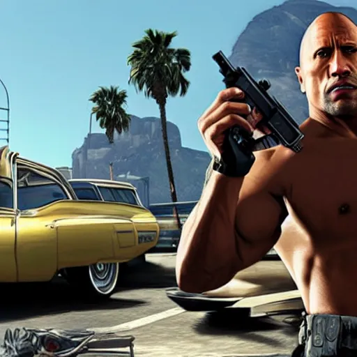 Image similar to dwayne johnson as grand theft auto v cover art,