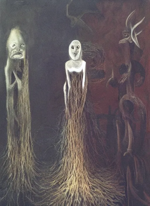 Prompt: oil painting highly detailed surreal ghosts with no faces, remedios varo